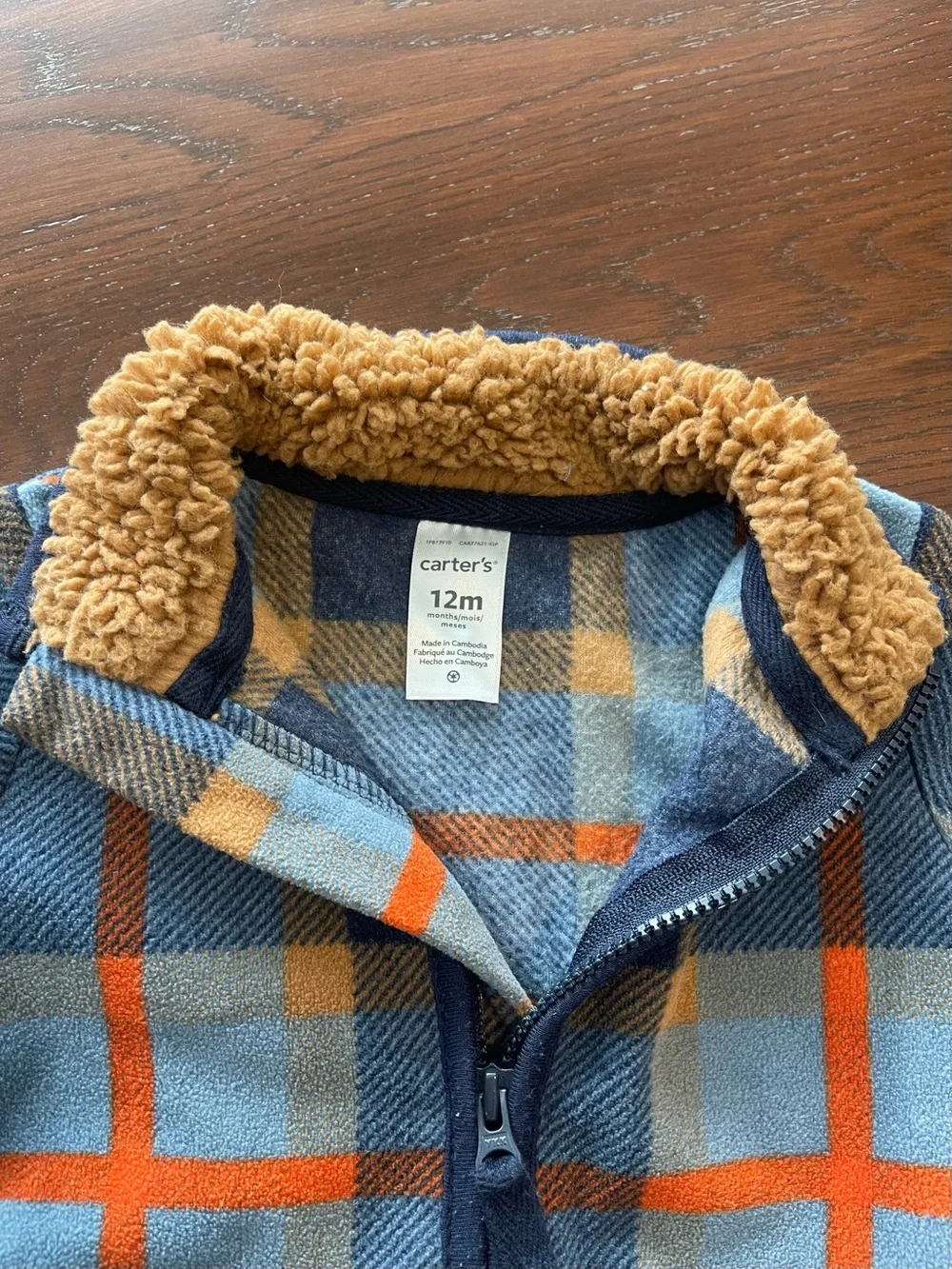 Carter's Navy, Light Blue & Orange Plaid Sherpa-Lined One-Piece